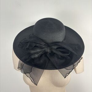Giovannio NY Black Wide Brim Accented Church Derby Hat Large Bow